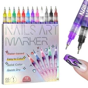Fine Tips 3D Nail Art Pens, 12 Colors 0.5 MM Nail Marker Pens